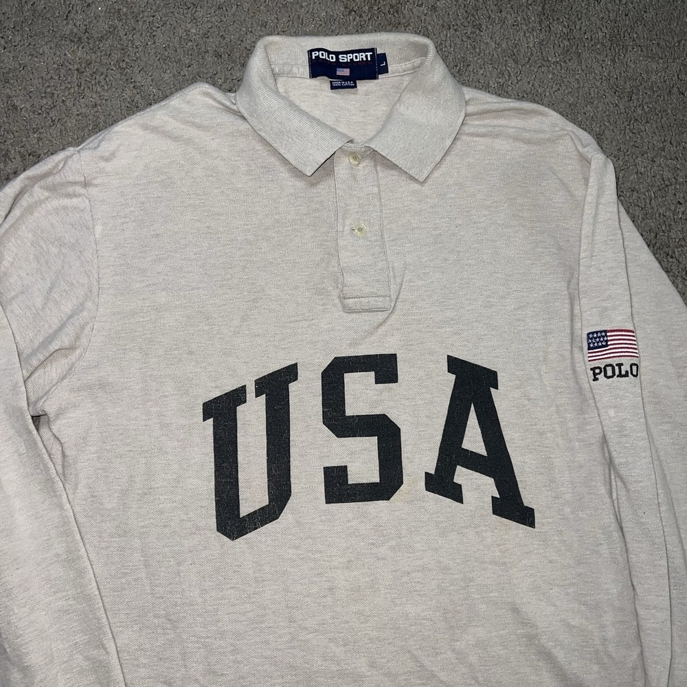 Vintage Polo Sport USA # Gray Rugby Shirt Mens Size Large